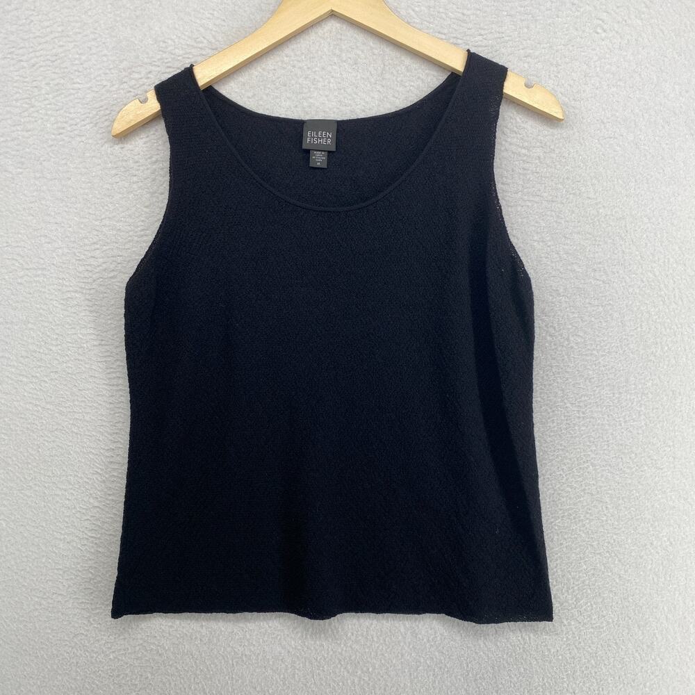 EILEEN FISHER Sweater M Wool Crepe Stretch Tank Pullover Scoop Neck Blue